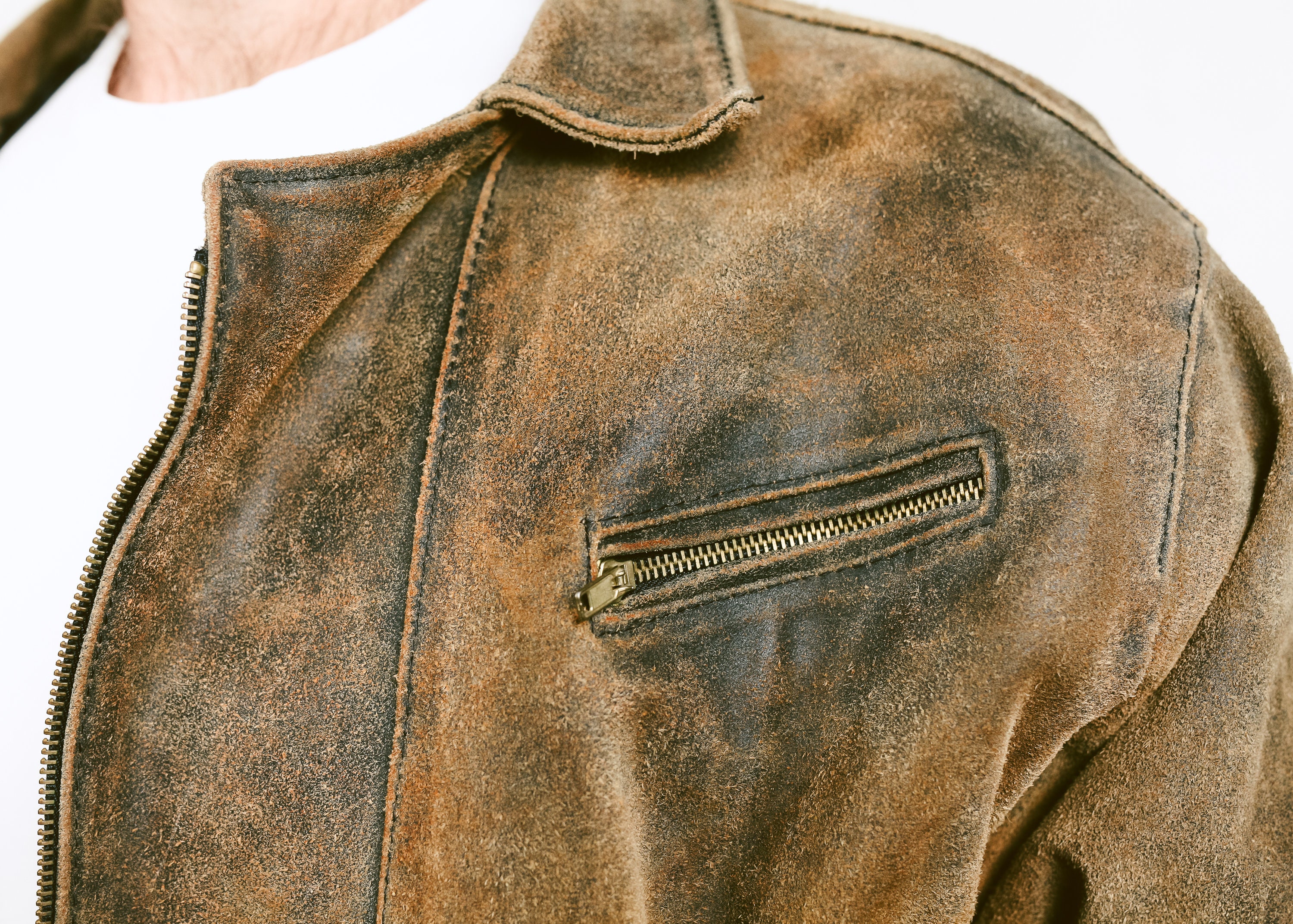Vintage Side Zip Leather Jacket . 80s Men's Brown Pilot Jacket Coat