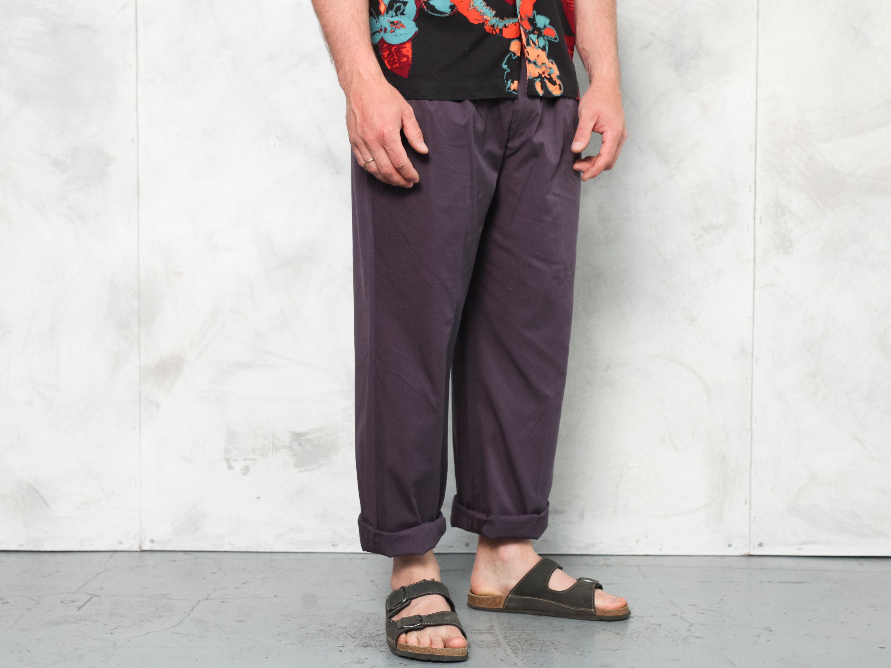 Purple Men Pants vintage 80s men cotton 