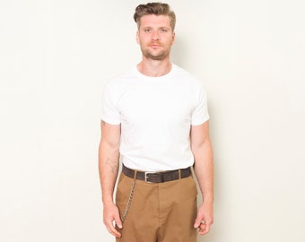 T-shirt blanc pour homme basique vintage des années 00, chemise à manches courtes pour homme, chemise d'été unie, t-shirt de vacances, cadeau minimaliste pour petit ami