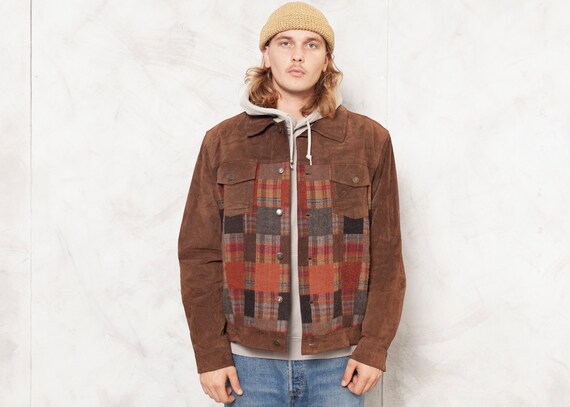 Suede Knit Jacket Men Vintage Men Autumn Patchwork