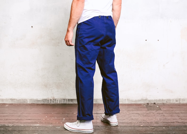 size 50 Large Navy Blue Men Ankle Pants Cotton Trousers Chore Pants Cargo Pants Factory Heavy Duty Workwear Vintage Utility Pants