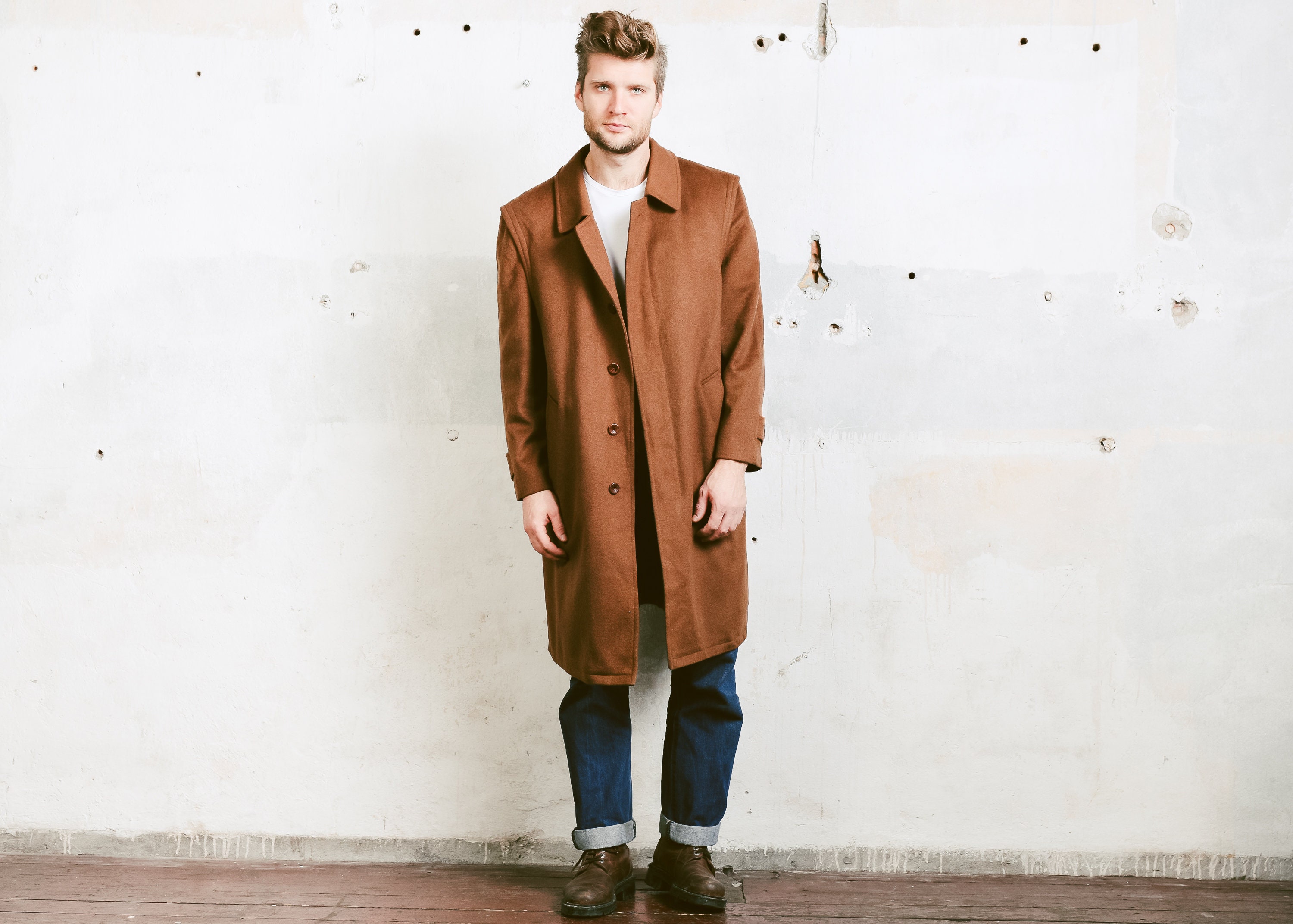 Loden Wool Overcoat . Vintage 80s Overcoat Brown Wool Long Coat Winter ...
