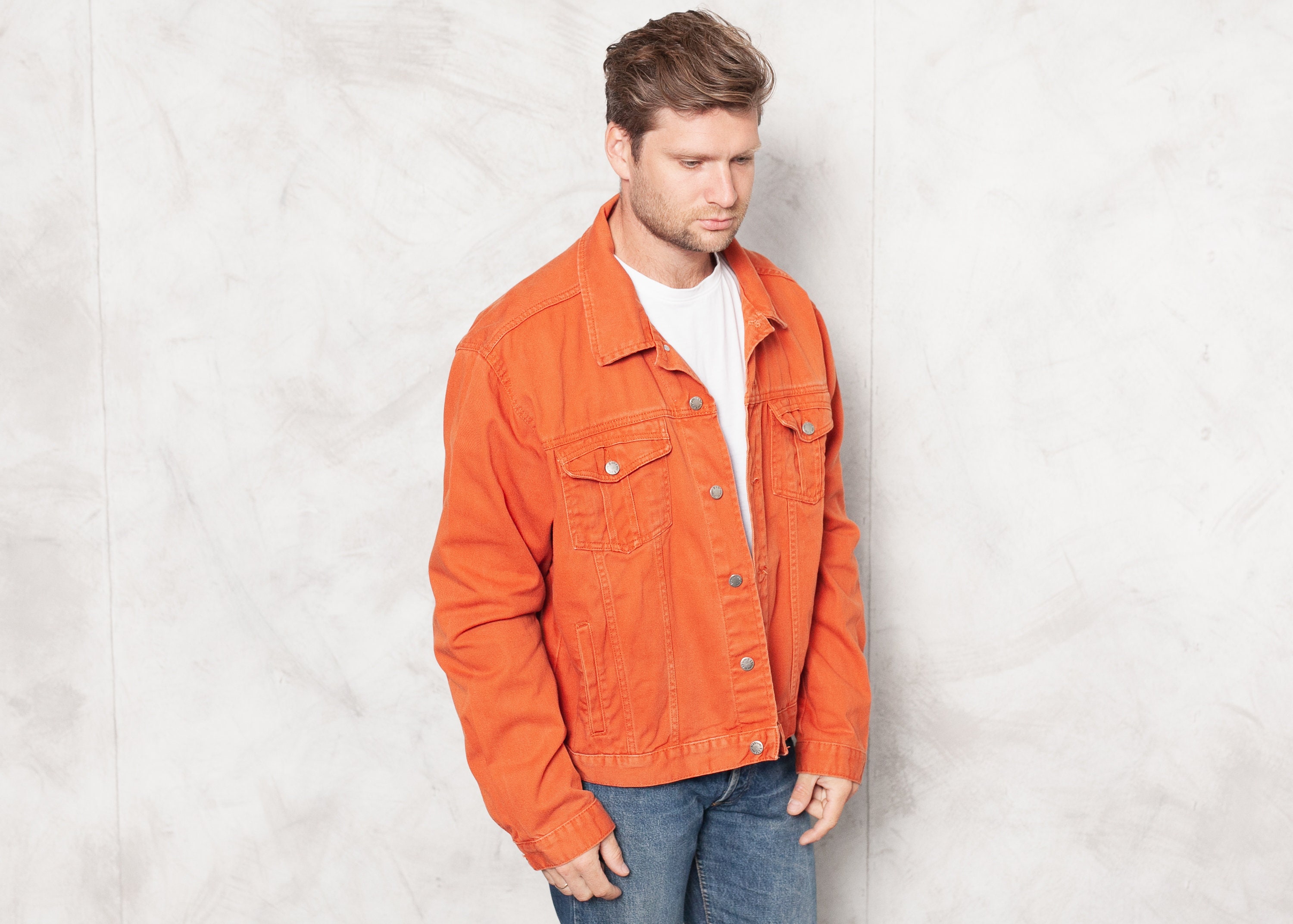 mens orange denim jeans