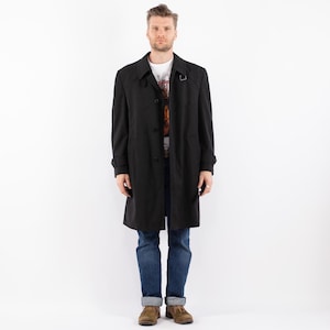 70&#39;s Black Trench Coat, Men Size Large L Vintage Trench Coat, Old Money Style, Minimalist Office Coat, Commuter Wear, Detective Coat