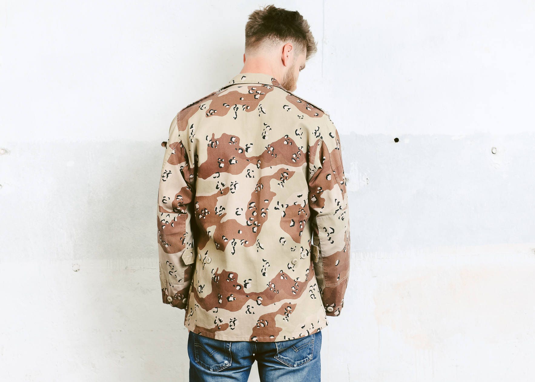 Nato Camouflage Jacket . Mens Beige Desert Camo Coat Vintage Military