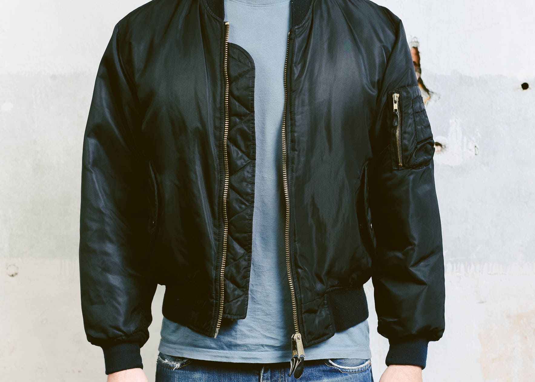 Men Bomber Flight Jacket . Vintage 80s Black Aviator Jacket Reversible ...