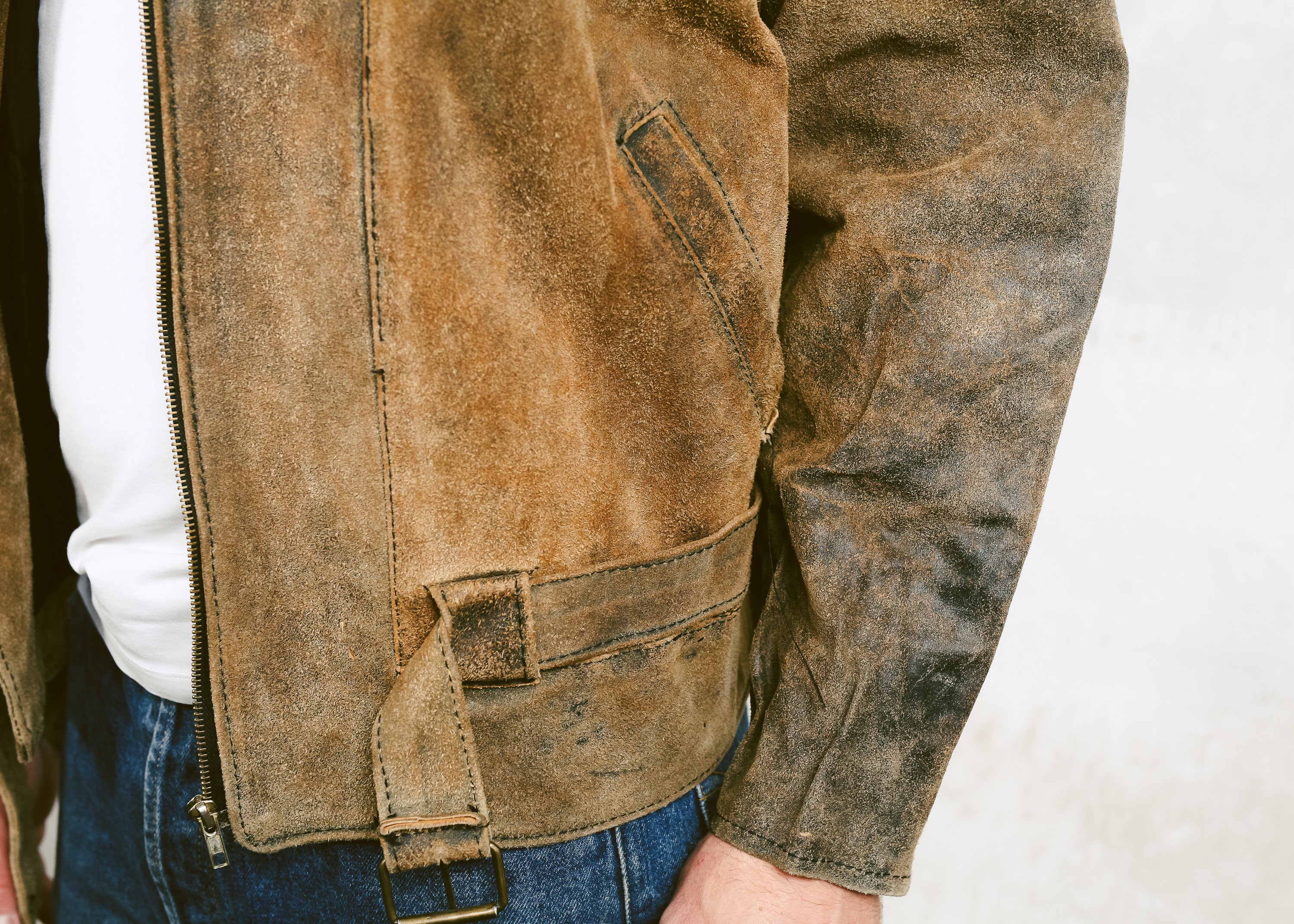 Vintage Side Zip Leather Jacket . 80s Men's Brown Pilot Jacket Coat