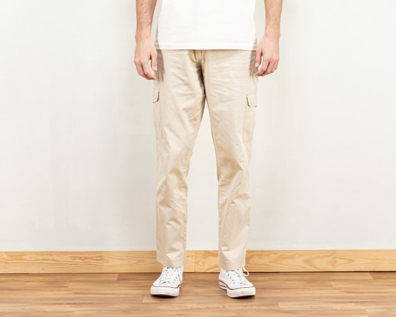 Beige Cargo Pants Vintage Men Trousers 