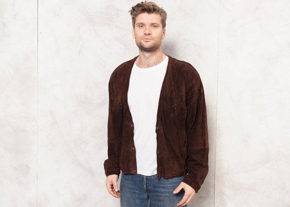 Men Suede Jacket 90s Brown Vintage Men Leather Car