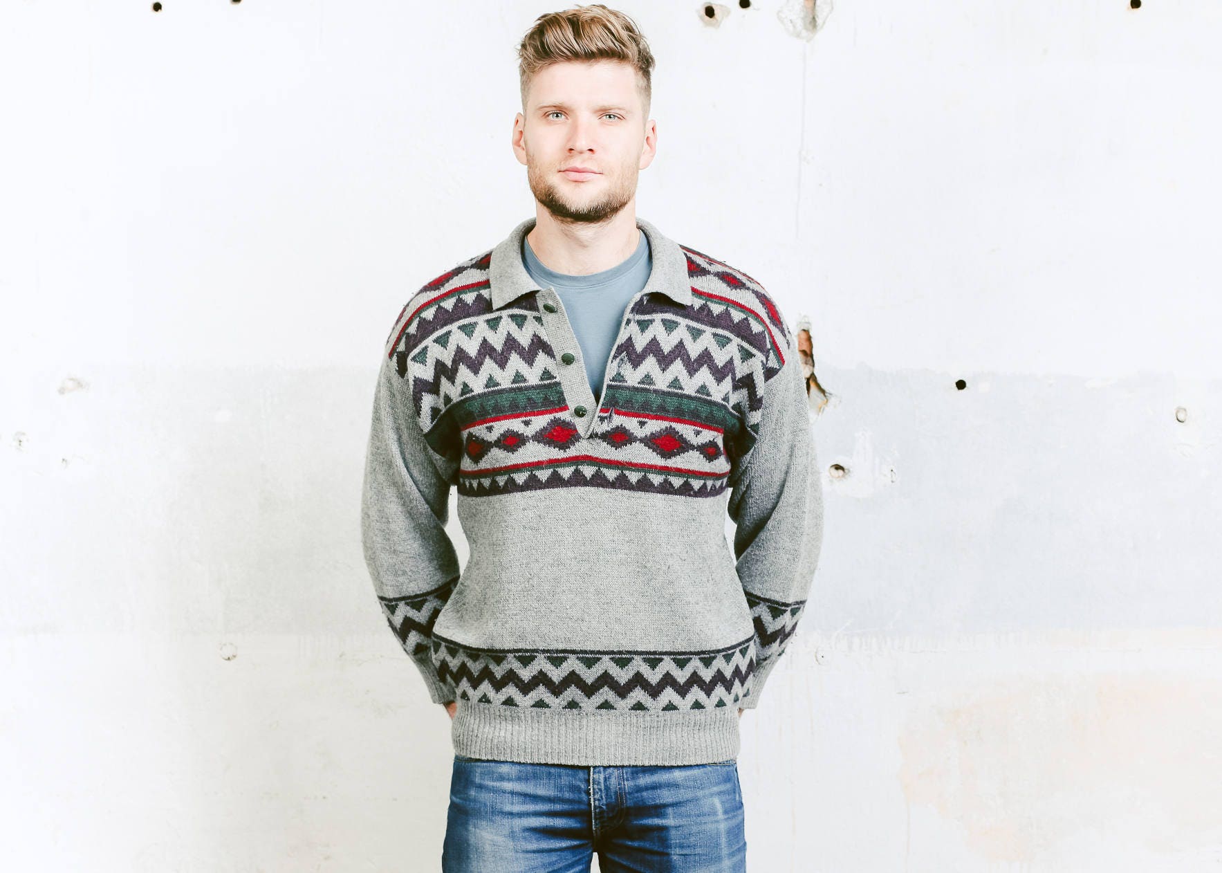 Aztec Print Sweater . Patterned Sweater Mens 90s Vintage Boyfriend ...