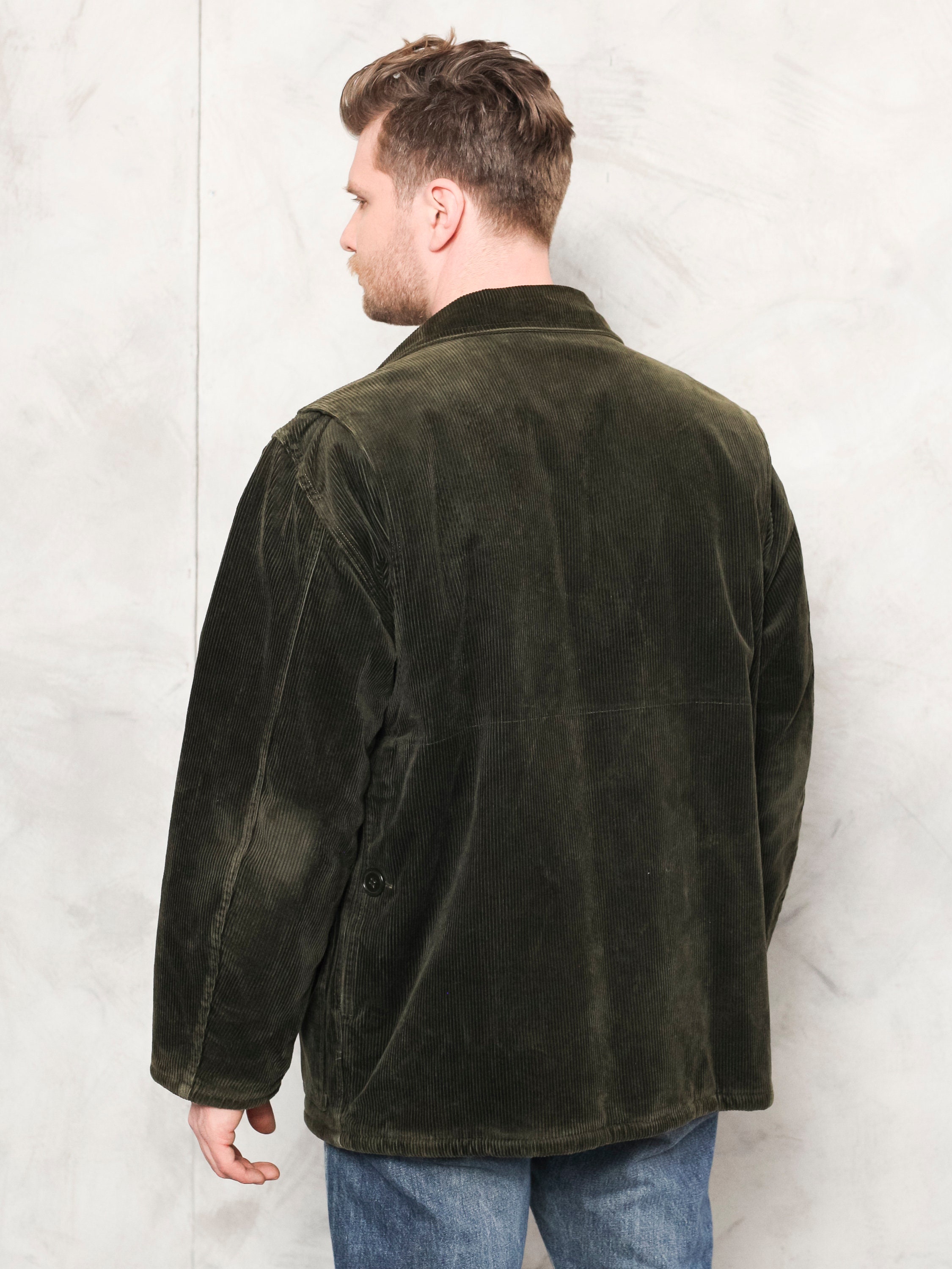 Corduroy Parka Jacket 90s vintage car coat green cord parka jacket