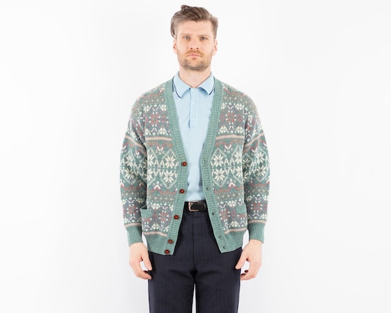 70s Vintage Wool Cardigan, Green Knitwear, Men's Size M - Etsy