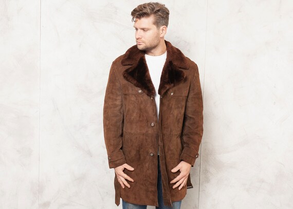 Brown Shearling Coat 1970s Men Shearling Coat Vint