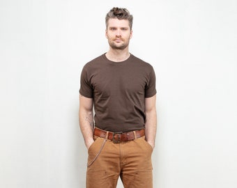 T-shirt homme basique marron vintage des années 2000 pour homme à manches courtes chemise d'été unie tee vacances tshirt minimaliste cadeau petit ami