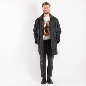 90&#39;s Men Black Sheepskin Coat, Size L Vintage Shearling Coat, Urban Sheepskin Coat, Yellowstone Coat, Vintage Western Ranch Wear