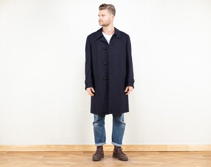 Classic Wool Coat Blue men vintage 80s casual winter overcoat office long coat mac coat warm coat men retro clothing vintage coat size large