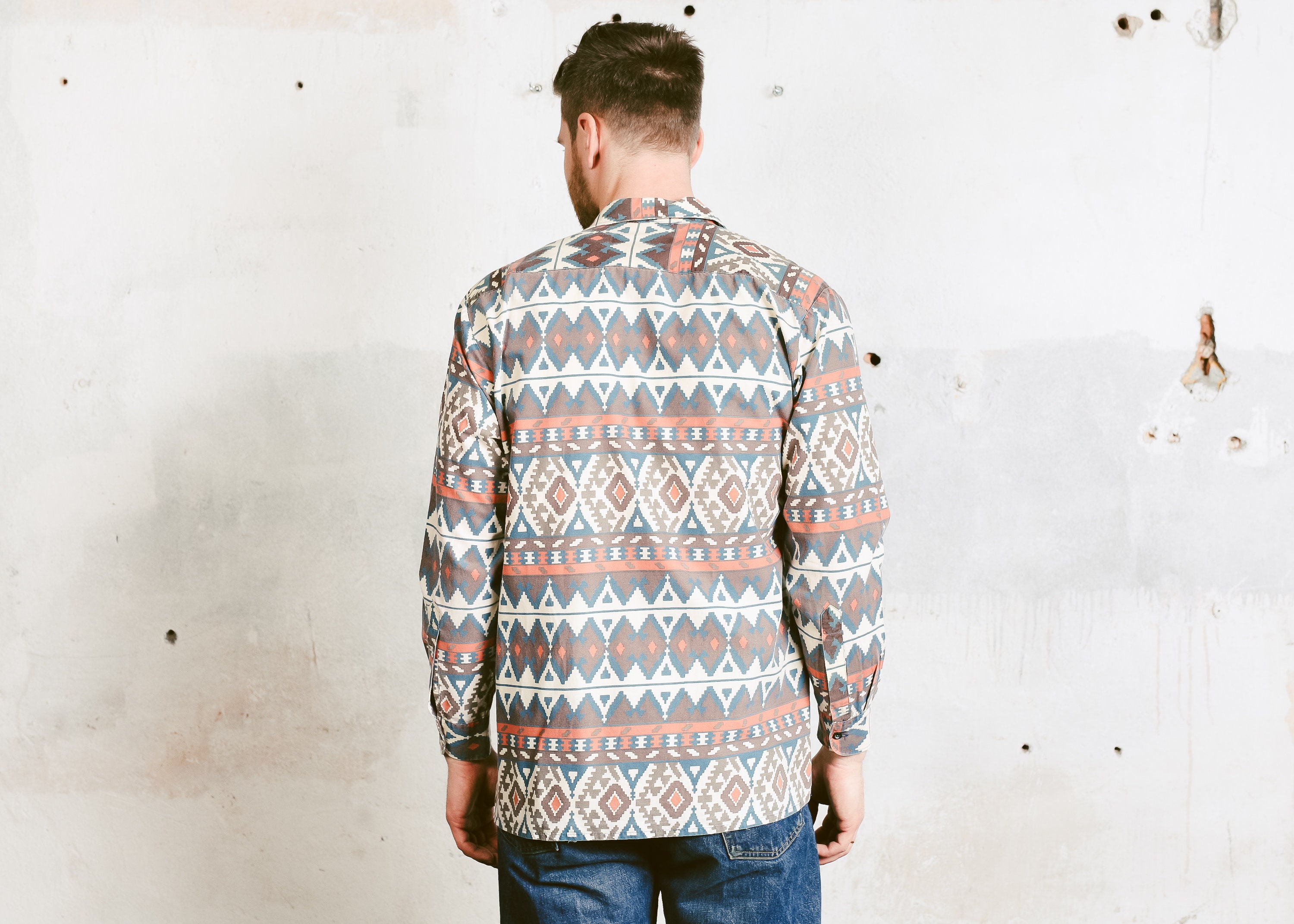 Vintage Men Aztec Print Shirt . 90s Shirt Aztec Shirt Peruvian ...