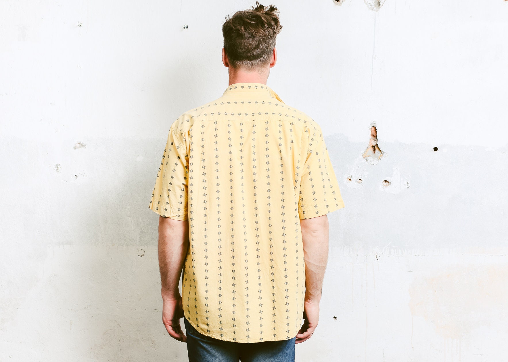 90s band collar shirt