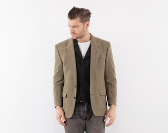 70s Vintage Beige Wool Blazer Jacket, Heritage Sport Coat, Men's Size S