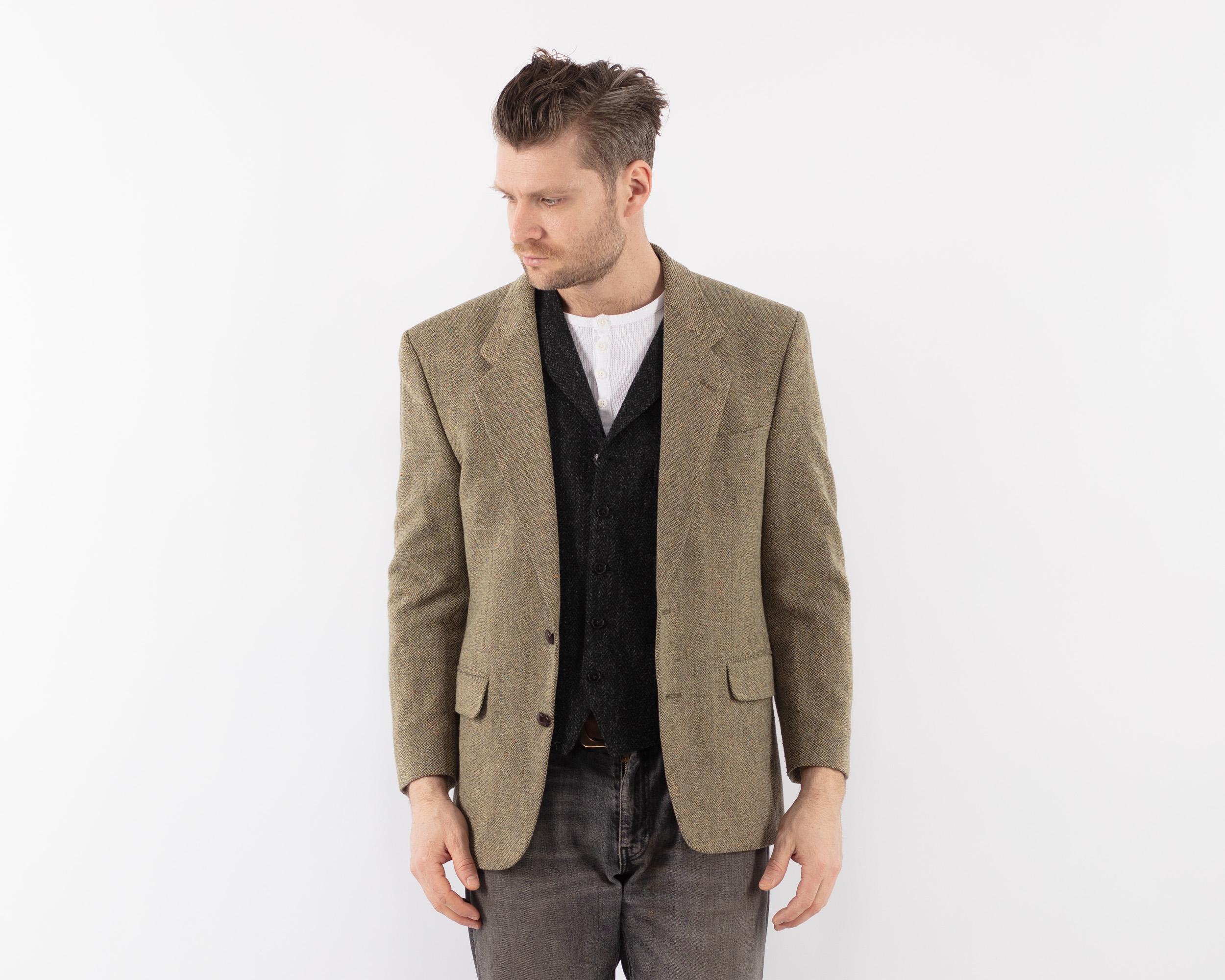 Veste De Campagne Game Tweed Homme Taille L - Vert à Carreaux, Laine, Poches