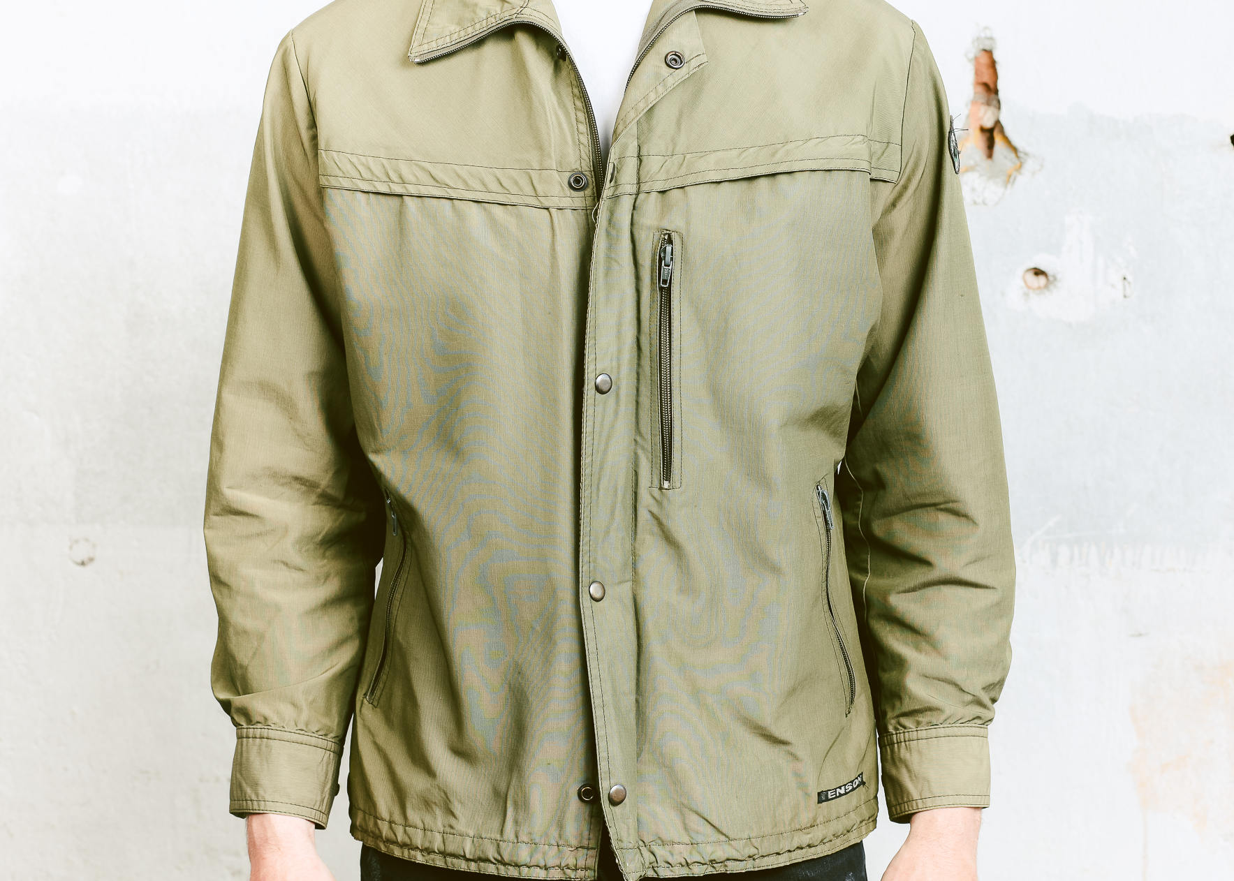 Vintage Khaki PARKA Jacket . Mens Military Style Coat Green Rain Jacket