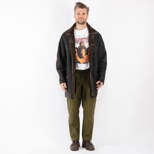 90&#39;s Black Sheepskin Coat, Size M/L Sheepskin Coat, Men Shearling Coat, Retro Leather Coat, Black Barn Coat, Mens Clothing, BetaMenswear