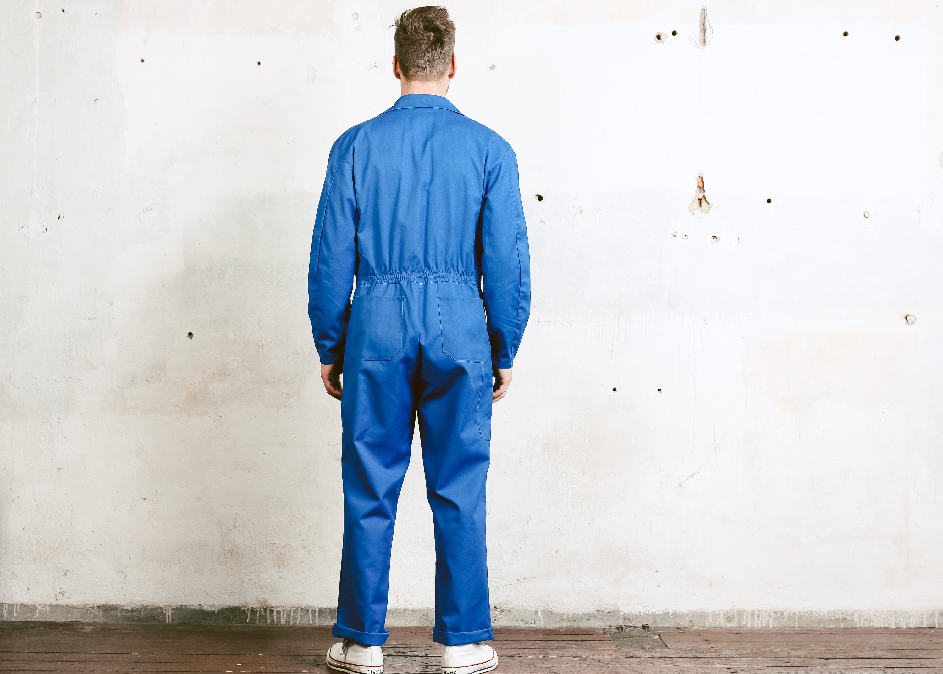 Vintage Men's Work Jumpsuit . Overalls Blue Military 1980s Garage Car