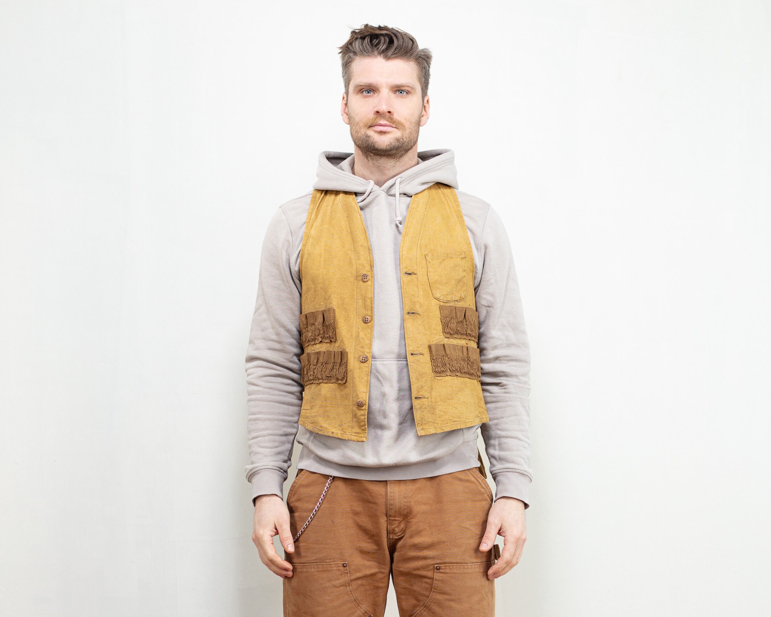 Vintage 50's American Field duck hunting vest brown men 1950's hunter