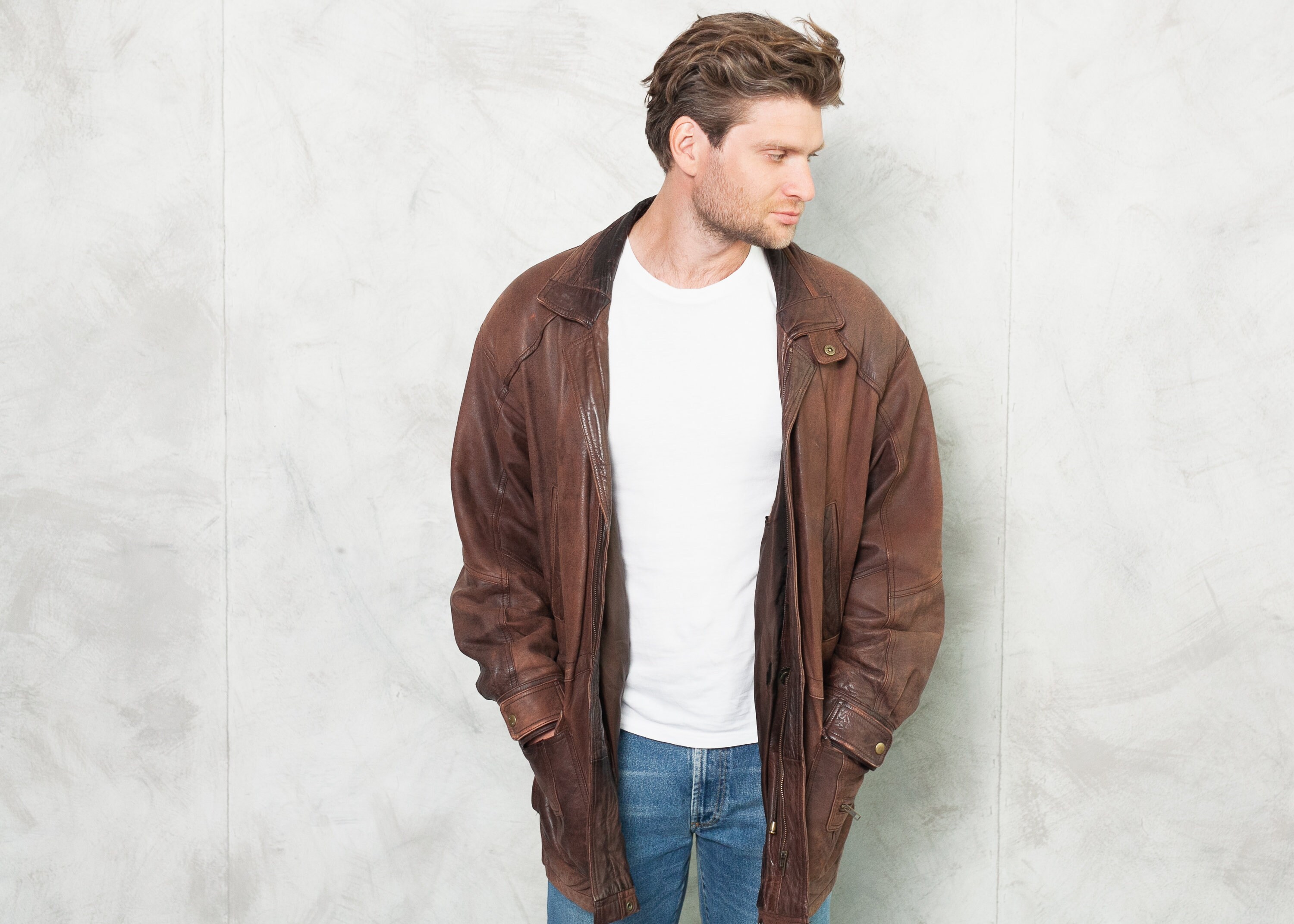 Vintage Brown Suede Parka Jacket . Men 90's Leather Jacket Outerwear ...