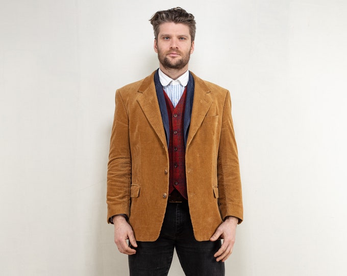Men Sports Blazer 90s Harris Tweed style jacket minimalist men corduroy blazer office preppy sustainable vintage clothing size medium M