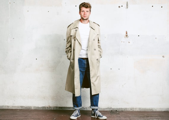 Men 90s Trench Coat . Long Jacket Mac Coat Duster