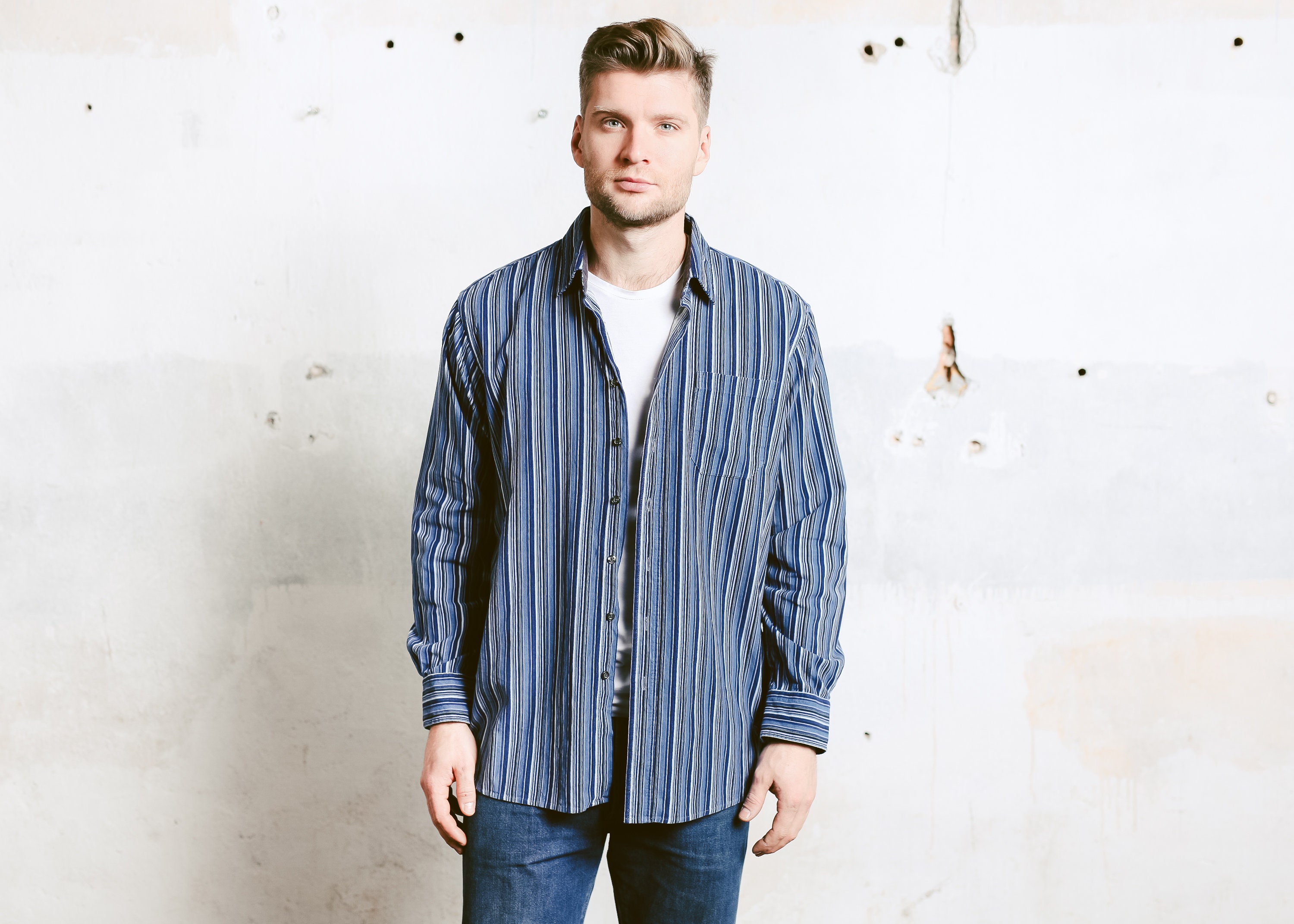 Striped Corduroy Shirt . Vintage Mens 90s Striped Grunge Cord Long ...