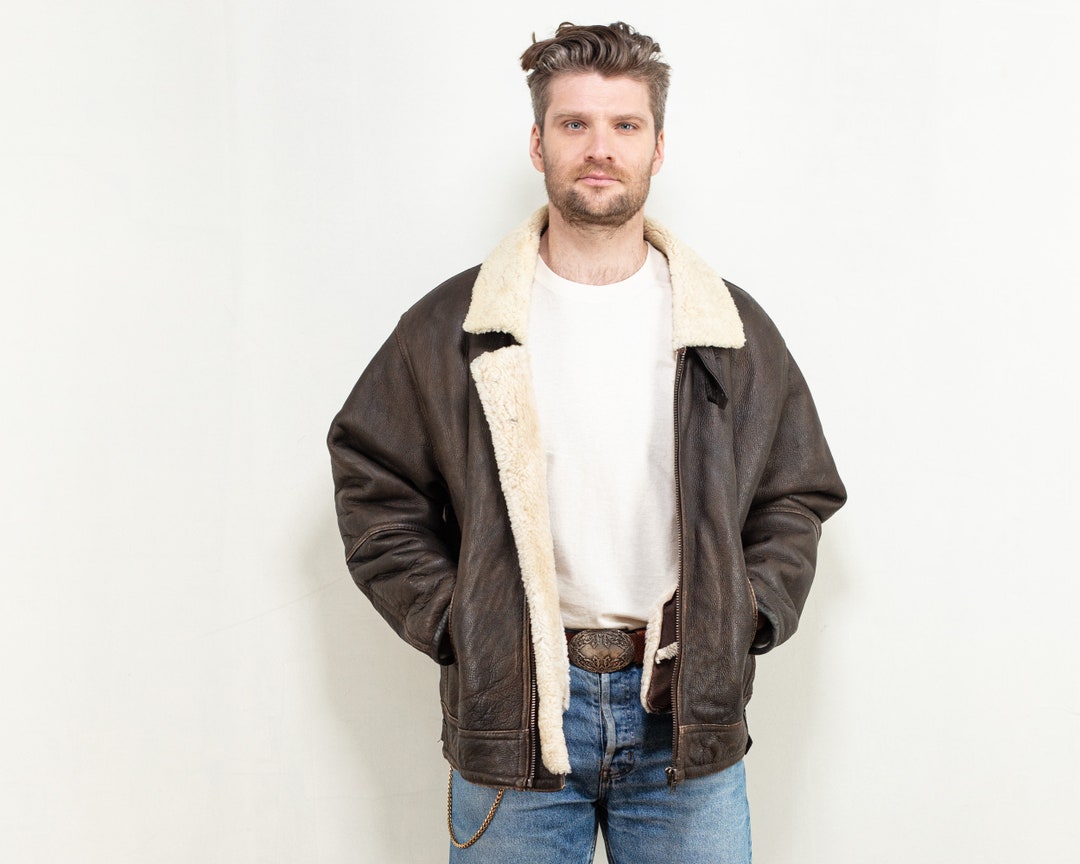 B-3 Style Aviator Bomber Pilot Flight Jacket Brown Shearling