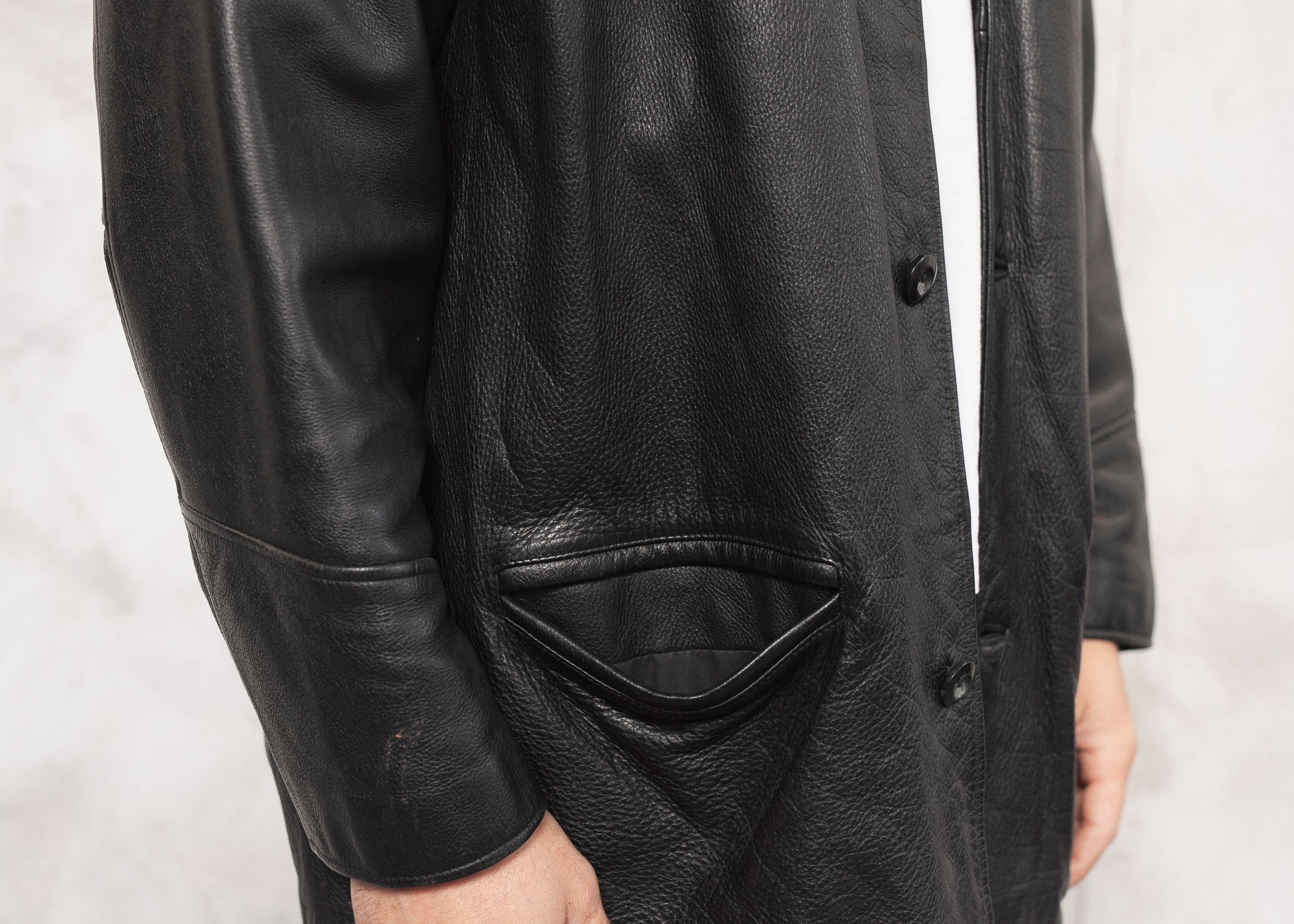 Black Leather Coat 90s Vintage Men's Black Leather Jacket Men Overcoat ...