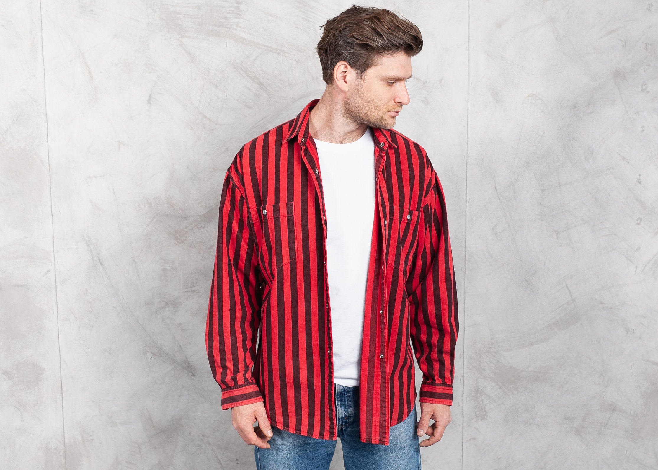 red and black striped shirt mens