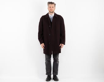 90s Vintage Brown Wool Overcoat Mens Size XL - Old Money Style
