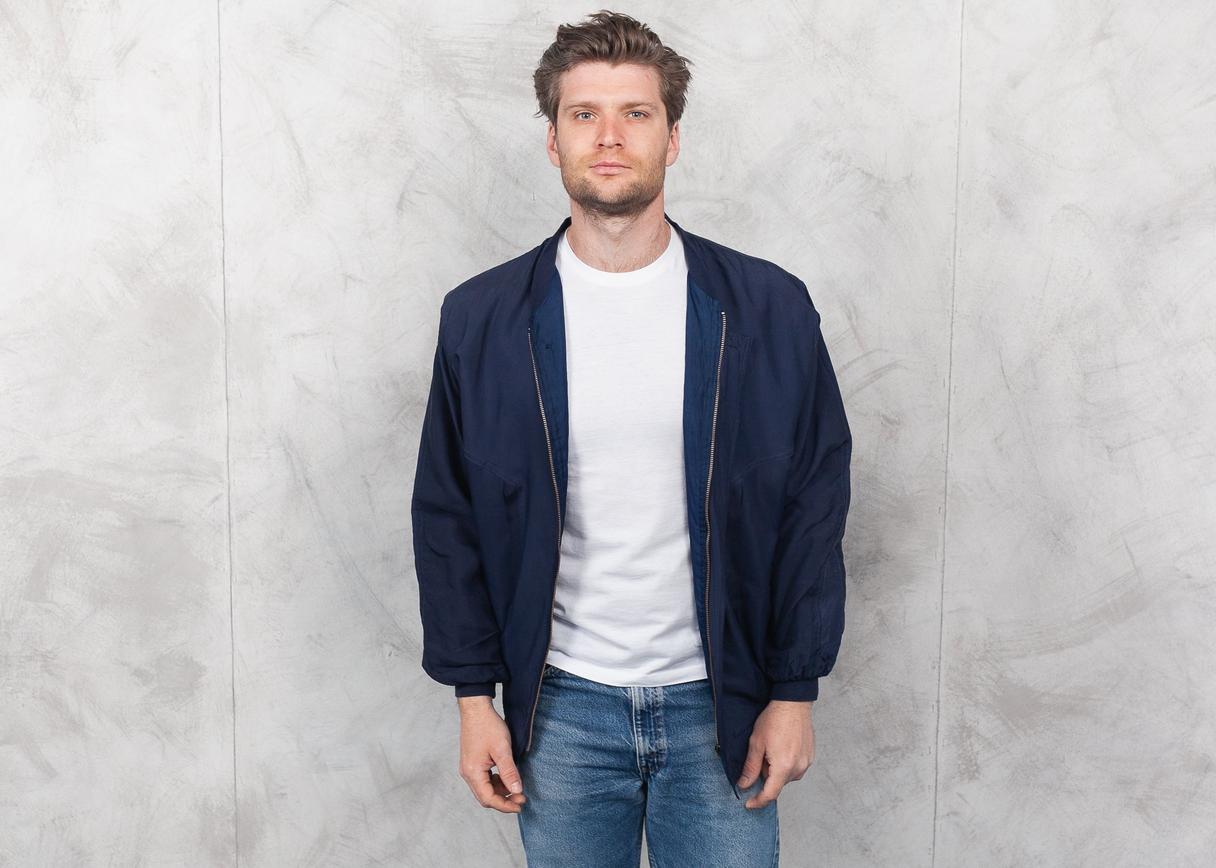 navy blue flight jacket