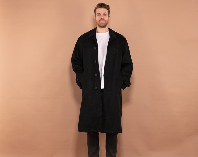 Men's Wool Coat 90s, Size L Cashmere Wool Blend Coat In Gray, Vintage Wool Coat, Autumn Wool Coat, 90s Office Coat, Elegant Office Coat