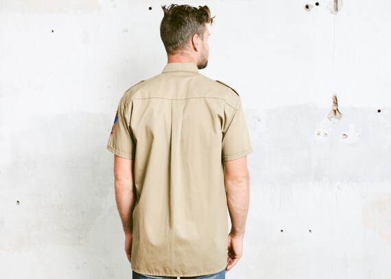 Men Beige Safari Style Shirt . Vintage 