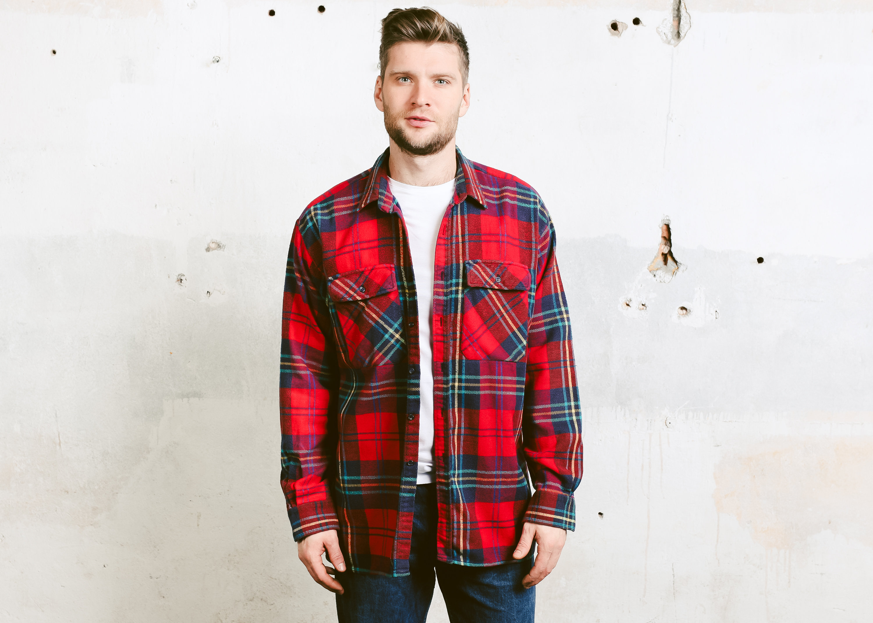 Men Vintage Lumberjack Shirt . 90s Plaid Check Print Thick Shirt Men ...