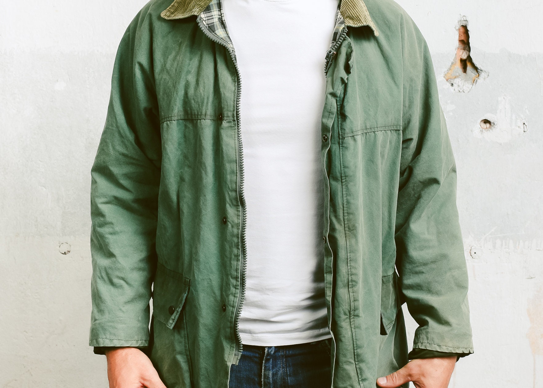 Mens WAXED Hunting Jacket . Vintage 1980s Green Outdoor Wear Blanket ...