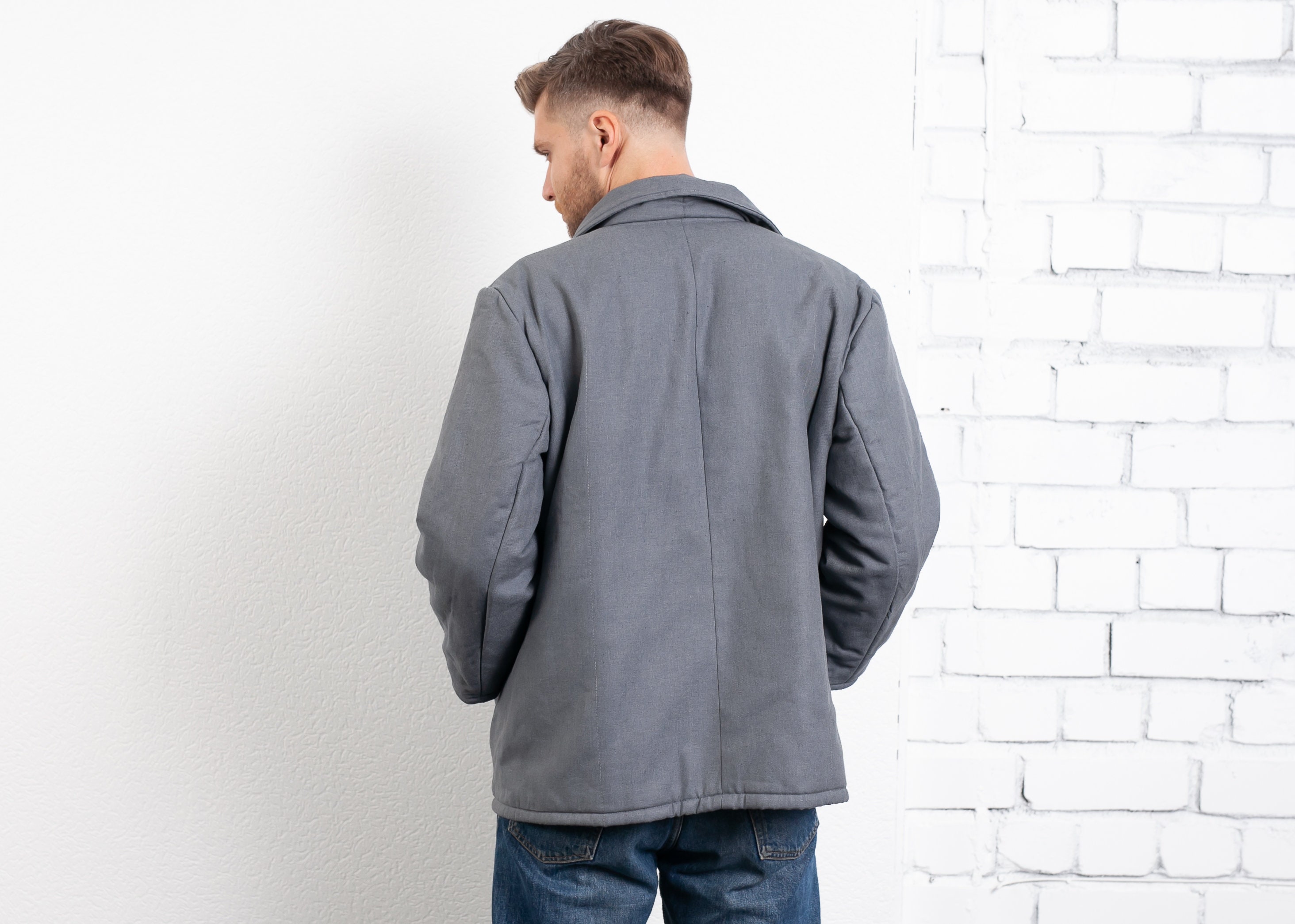 Vintage Padded Work Jacket . Men Winter Chore Coat Prisioner Uniform