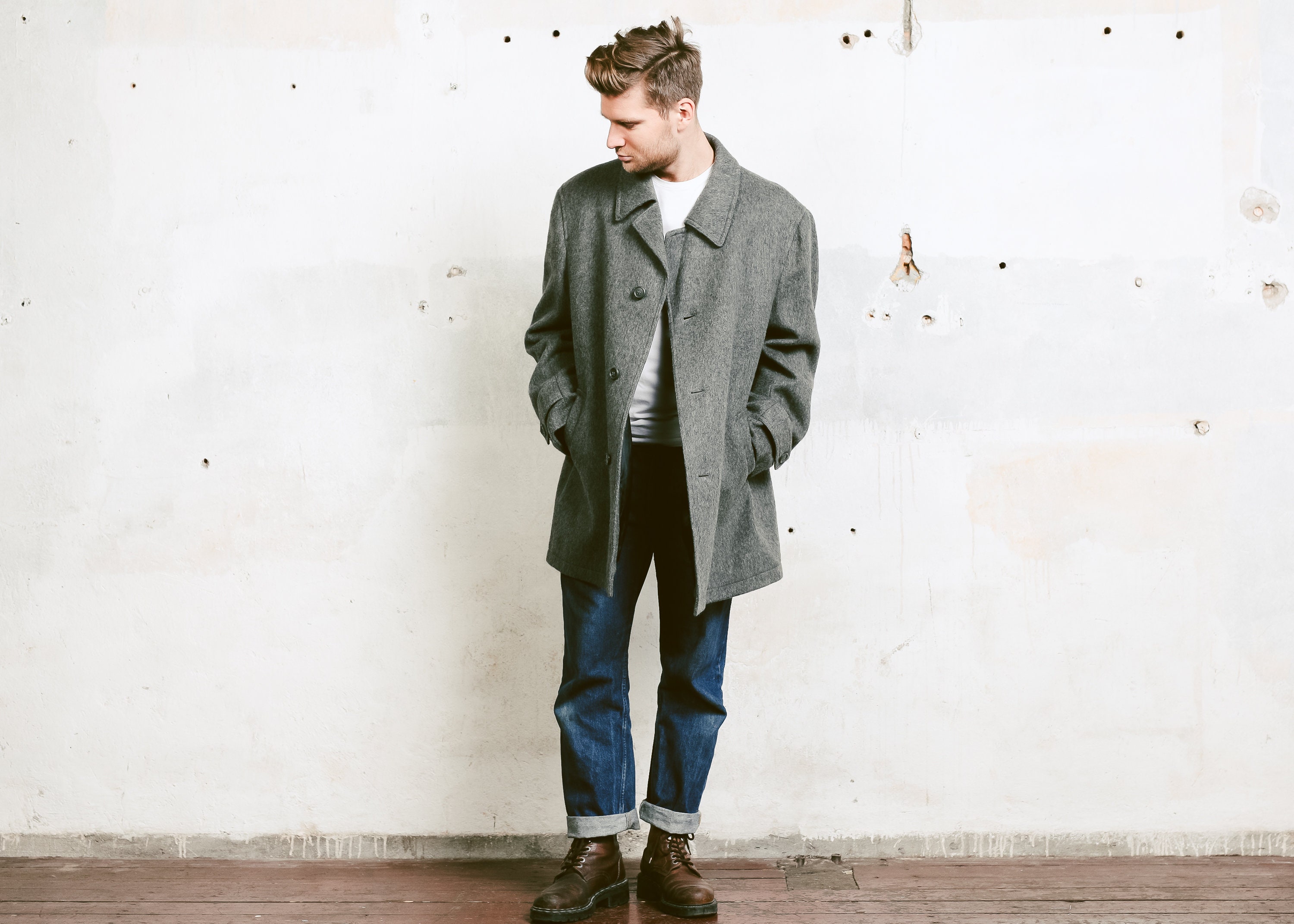 Overcoat Men, Loden Coat In Gray Size XXL, Men Trench Coat, Vintage ...