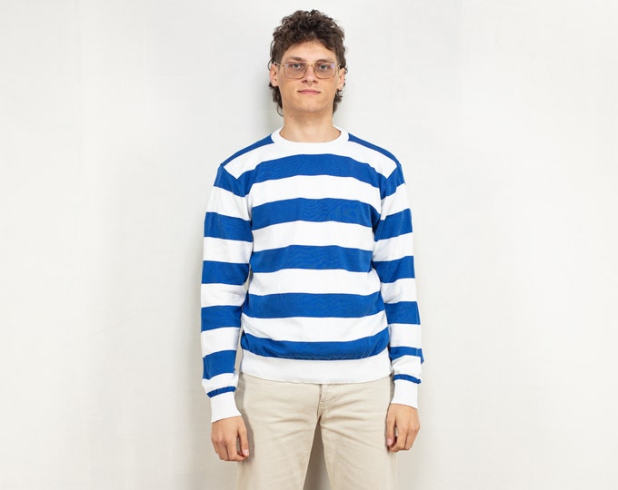 Vintage Crewneck Sweater 90's blue striped pattern men sweater sport golf crew neck vintage men minimalist sports sweater size small S