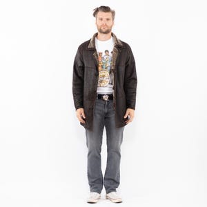 1990s Men&#39;s Sheepskin Coat, Size M/L Brown Shearling Coat, Retro Leather Coat, Yellowstone Style, Rugged Western Wear, Mens Clothing