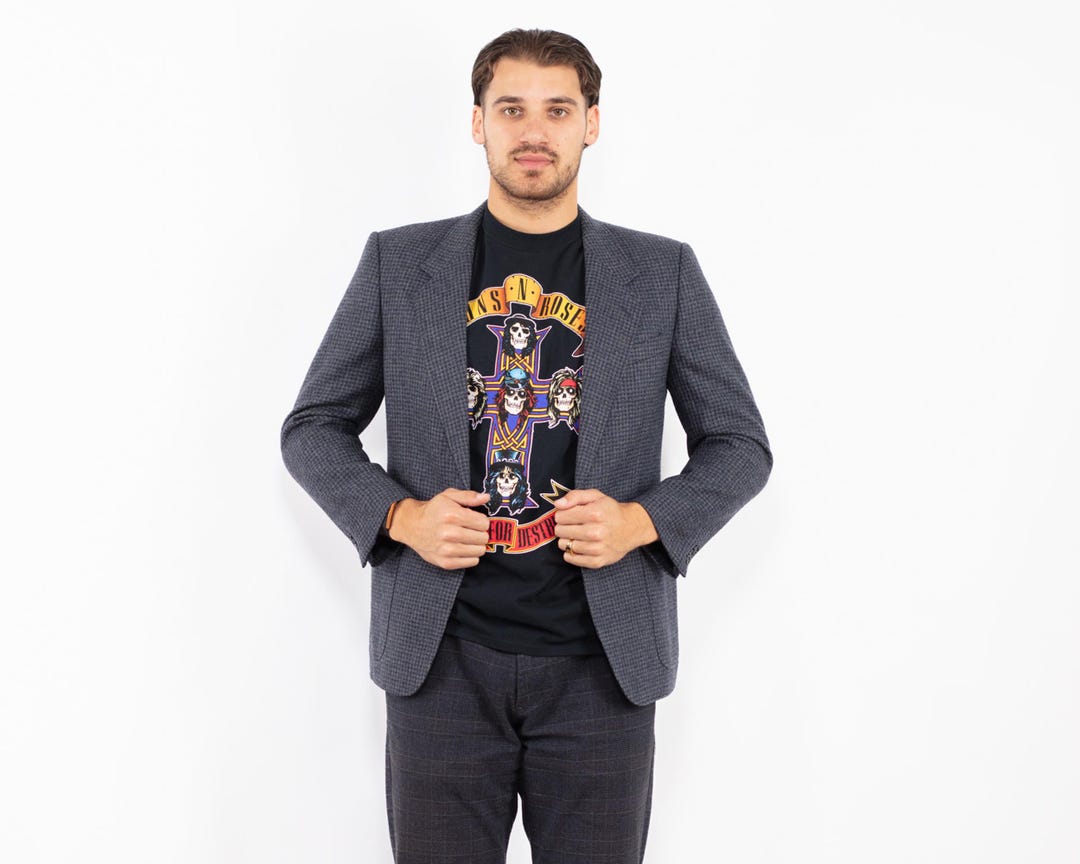 70年代ヴィンテージブルーウールブレザージャケット、サイズS