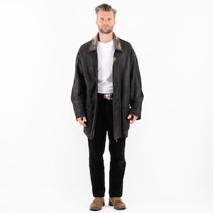 Black Sheepskin Men&#39;s Coat, Men&#39;s Size L/XL Sheepskin Coat, Vintage Shearling Coat, Retro Leather Coat, Black Coat, Men&#39;s Clothing, Western