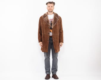 70er Jahre Western Wildleder Sherpa Mantel im Vintage Cowboy Stil, Größe L