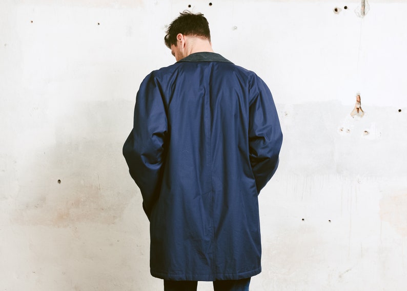Navy Blue Men Duster Coat . Vintage Detective 80s Rain Coat | Etsy