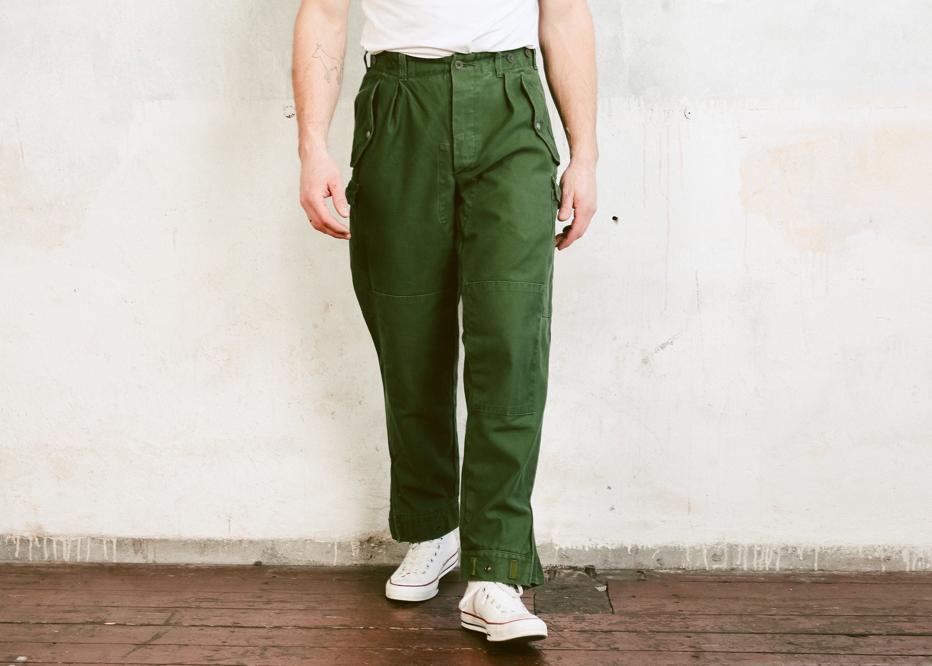 Military Surplus Trousers . Vintage Army Pants Men's Khaki Green Thick